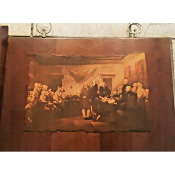 Historic Art Print "Declaration of Independence" Wood Americana Vtg. Sepia Look - Picture 1 of 6